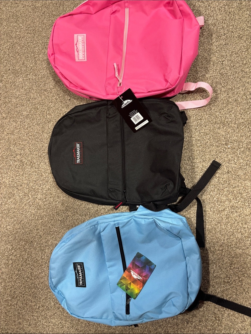 3 Classic Pink and black and blue Backpack - Lightweight Casual Daypack